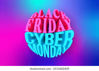 Texto 3D de Black Friday y Cyber Monday sobre fondo colorido