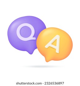 3d text box. Speech bubble dialog dialogue. questions and answers. 3D Vector Illustration.
