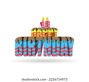 Texto 3d con forma de pastel. feliz tipografía de 10 años