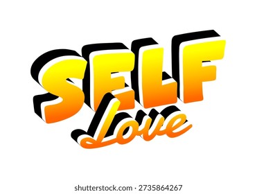 3D text design featuring the words SELF and Love in a gradient of yellow to orange with a shadow effect.