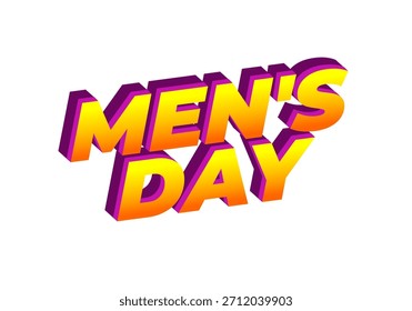 Design de texto 3D para comemoração do Dia dos Homens, com cores vibrantes laranja e roxo.