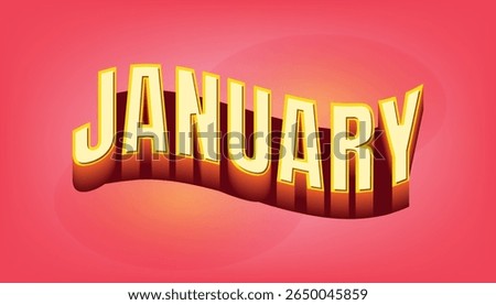 3D text design of the word JANUARY with a vibrant, wavy effect on a pink background. for monthly calendar designs.