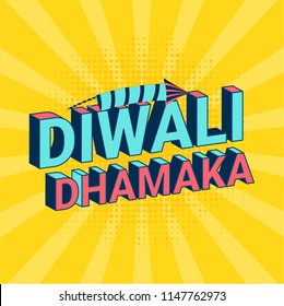 3D text Diwali Dhamaka on yellow rays background for Indian festival celebration concept.