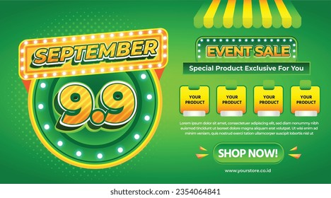 3D TEXT EDITABLE 9.9 SEPTEMBER BIG EVENT SUPER SALE FLYER DISCOUNT CASHBACK PROMO