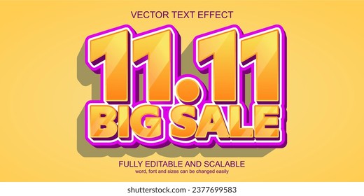 3d text effect 11.11 big sale vector