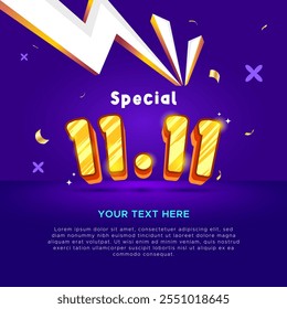 3D text effect 11.11 design with special promotion sales concept in November. 3D text effect