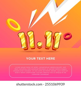 3D text effect 11.11 design with special promotion sales concept in November. 3D text effect