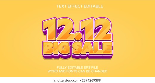 3d text effect 12.12 big sale poster banner vector