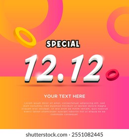 3D text effect 12.12 design with special promotion sale concept in December. 3D text effect. Gradient background sale banner