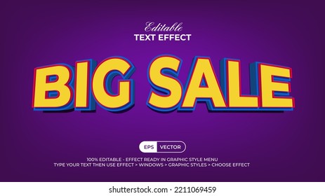 Efecto de texto 3D estilo de gran venta. Efecto de texto editable estilo azul amarillo para promoción de web, portada, banner o venta en publicaciones de medios sociales.