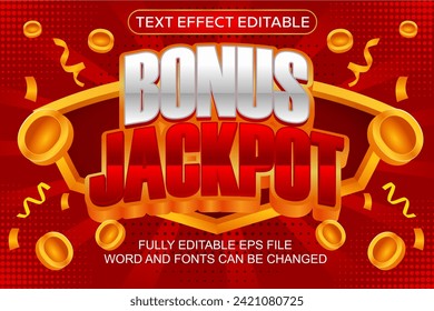 EDITABLE DEL VECTOR DE JACKPOT DE LA BONIFICACIÓN DE EFECTO DE TEXTO 3D