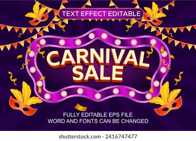 3d efecto de texto vectorial de venta de carnaval editable