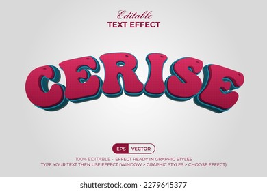 3D Text Effect Curved Style. Editable Text Effect Cerise Color Style.