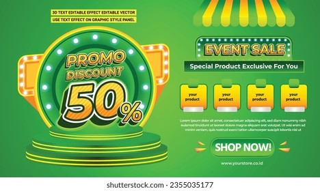 3D TEXT EFFECT EDITABLE SALE PROMO DISCOUNT 50 PERCENT BIG EVENT SALE SPECIAL OFFER