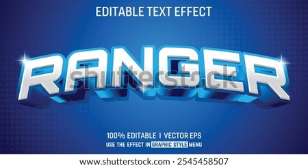 The 3D text effect featuring the word "Ranger" presents a visually striking design that enhances the depth and dimensionality of the text.