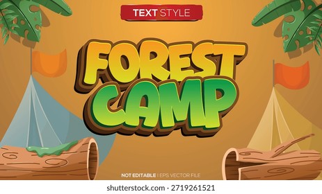 El tema del campamento forestal del efecto de texto 3D es muy adecuado para complementar un buen diseño