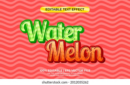 3d text effect with green and red fruits theme. typography for watermelon product.