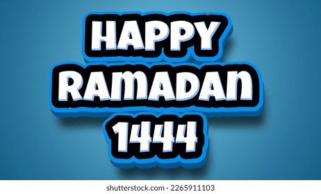 3d text effect happy ramadan 1444  on blue background