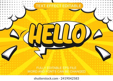 3D TEXT EFFECT HELLO COMIC YELLOW VECTOR EDITABLE