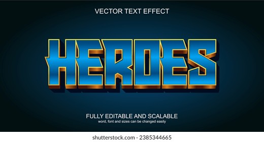 3D text effect heroes gaming vector editable