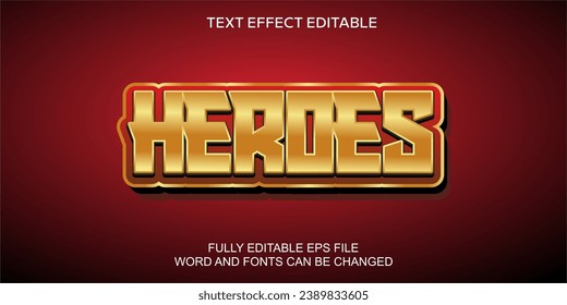 Efecto de texto 3D heroe oro y vectpr de fuente roja editable