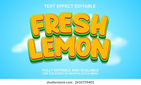 3d text effect lemon fresh vector editable
