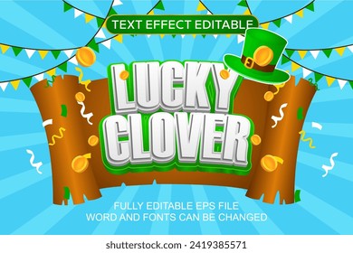 3D TEXT EFFECT LUCKY CLOVER VECTOR EDITABLE
