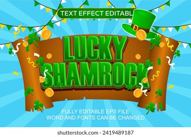 3D TEXT EFFECT LUCKY SHAMROCK VECTOR EDITABLE