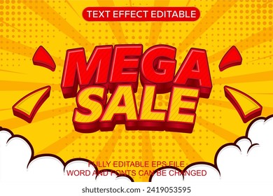 3D TEXT EFFECT MEGA SALE  COMIC YELLOW VECTOR EDITABLE