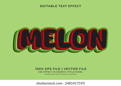 Efecto de texto 3D Vector editable de melón, efecto de texto estilo fruta