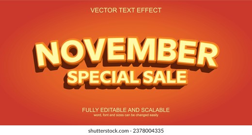 Vector de otoño de 3D efecto de texto de noviembre venta especial