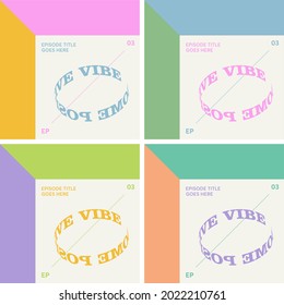 3d text effect podcast cover art template set of four bundle with vibrant colour palette