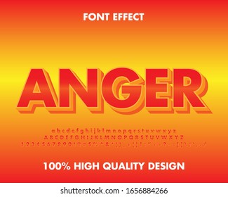 3d text effect red and orange with extrude and shadow full set alphabet, number and symbol for title and headline. premium vector