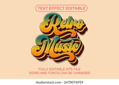 3d text effect retro music vector editable