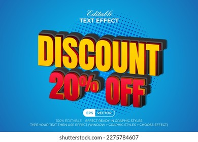 Estilo de promoción de venta de efecto de texto 3D. Efecto Texto Editable Con Fondo De Medio Tono. EPS10 vectores