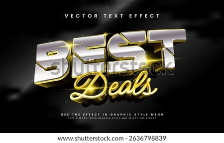3D text effect showcasing 'Best Deals' in gold and silver. Ideal for promotions and advertisements.