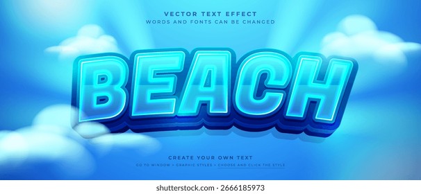 Efeito de texto 3D mostrando a palavra PRAIA em fundo tropical azul