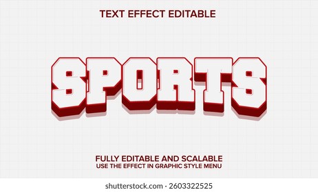 3d text effect sport red and white vector editable