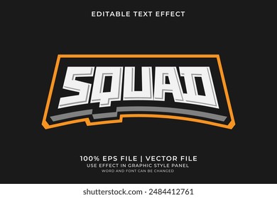 Efecto de texto 3d Vector editable Squad. Efecto de texto sobre el juego, la comunidad, el equipo y el logotipo del equipo