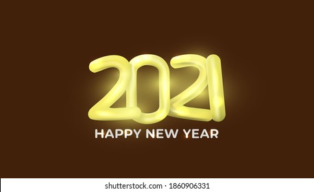 3D-Text Gold glücklich neues Jahr 2021. Neujahr, Vektorgrafik. Ballonformzahl