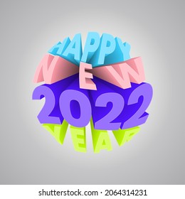 3D text greeting card with 2022 New Year. Vector illustration.