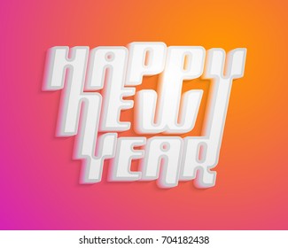 3D text Happy New Year on orange and pink backround.