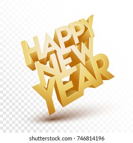 Texto 3D Feliz Año Nuevo sobre fondo transparente.