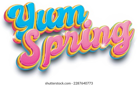 3d Text Header Sign with the phrase "Yum Spring" to represent a Tasty Spring accompanied by Exquisite Flavors and impressive Delicacies. Vivid Colors that attract your attention at first sight.