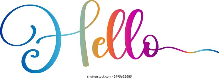 3d text hello, gradient, Hand drawn word hello vector icon