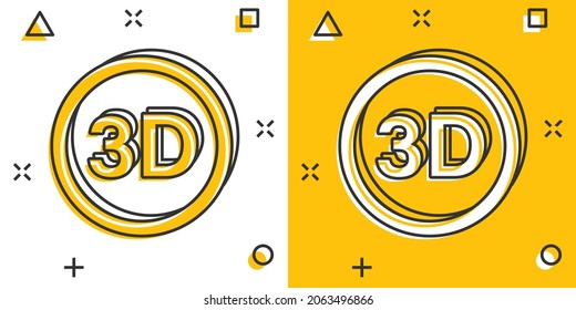 3d text icon in comic style. Word cartoon vector illustration on white isolated background. Stereoscopic technology splash effect business concept.