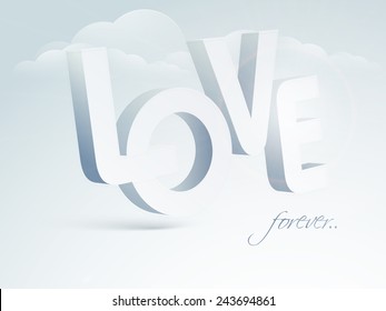 3D text Love on cloudy background for Happy Valentine's Day celebration.