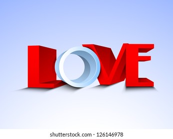 3D text Love in red and white color on purple background  for Valentines Day..