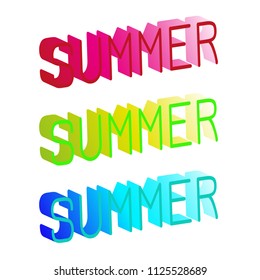 3d text Summer in bright colors on a white background. Vector illustration, a template for the design of a poster, posters, postcards, pictures for a T-shirt.