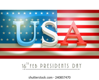 3D text United State American on national flag for Presidents Day celebration on white background.